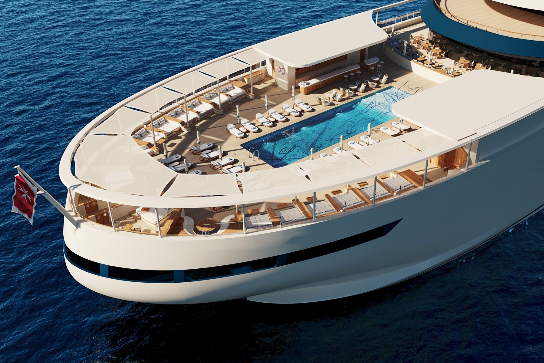 Luftaufnahme des Pools an Bord der Four Seasons Yachts