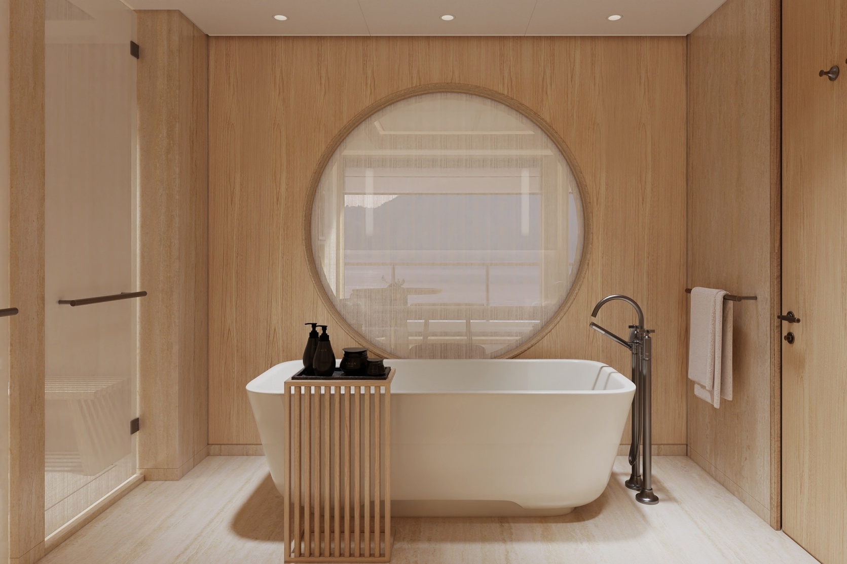 Badezimmer einer Deluxe Suite an Bord der Amangati von Aman at Sea