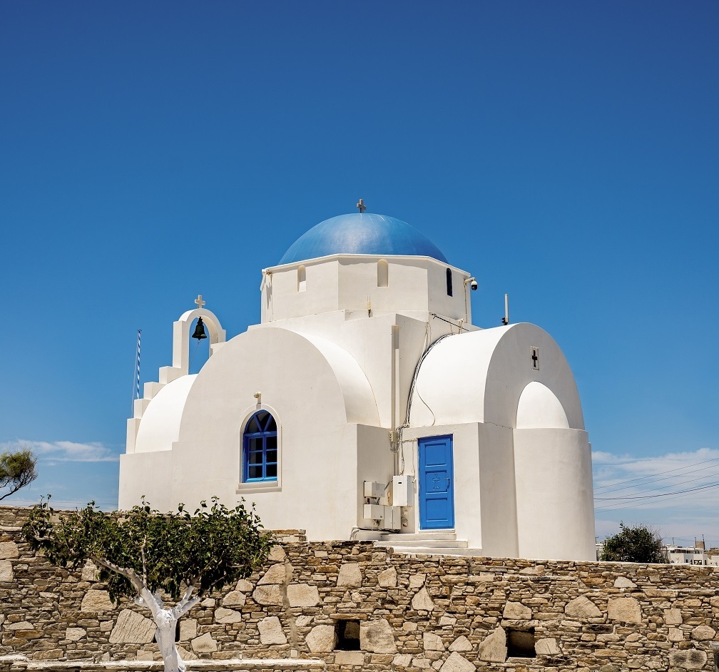 Eine Weißblaue Kirche in Griechenland.