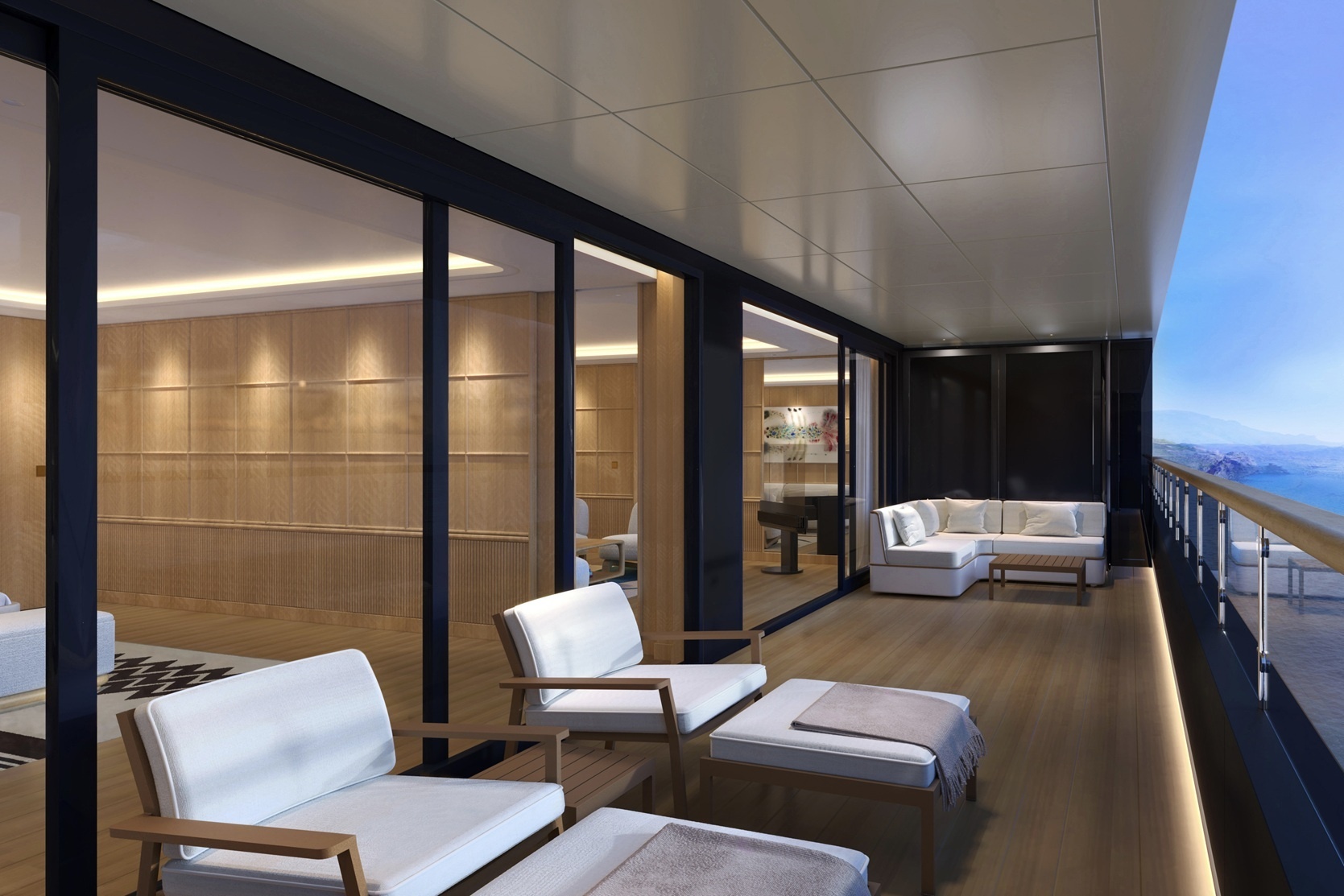 Terrasse einer Ocean Suite an Bord der Four Seasons Yachts