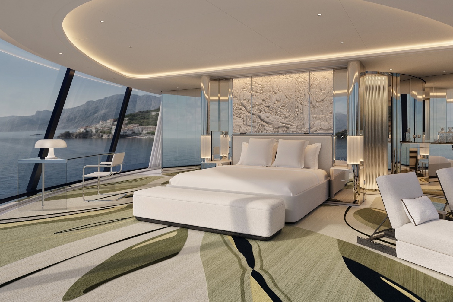 Schlafzimmer einer Suite an Bord der Four Seasons Yachts