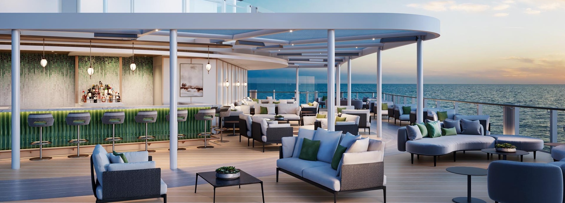 Eine Bar auf dem Deck eines Schiffes.