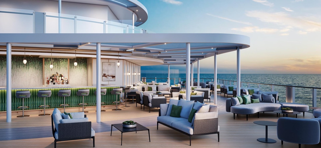 Eine Bar auf dem Deck eines Schiffes.