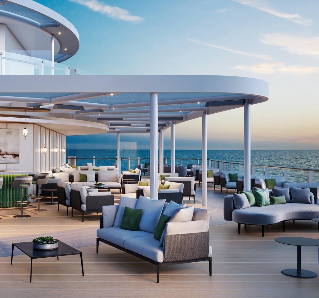 Eine Bar auf dem Deck eines Schiffes.