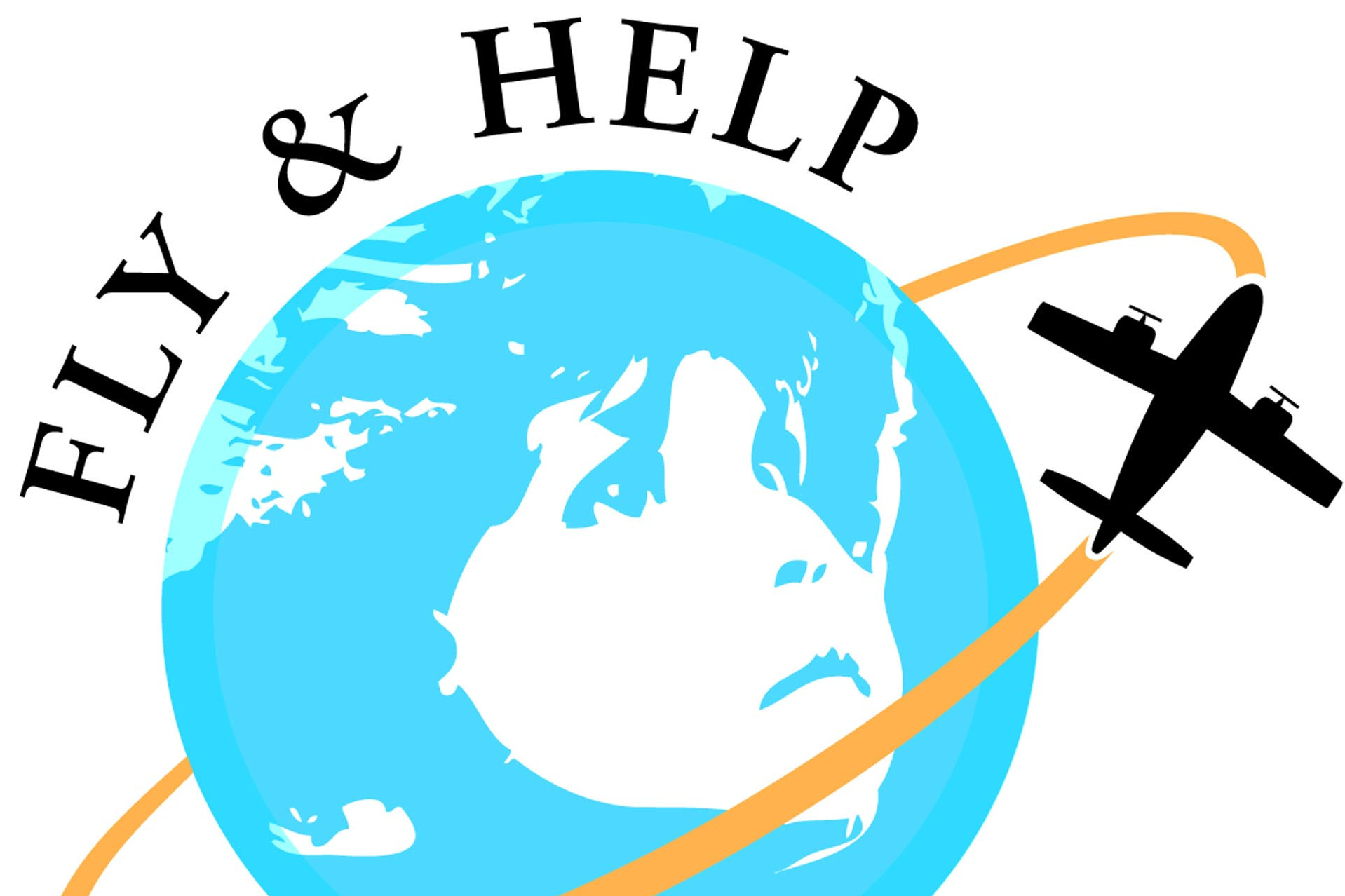 Logo Fly and Help Weltkugel mit umrundendem Flugzeug