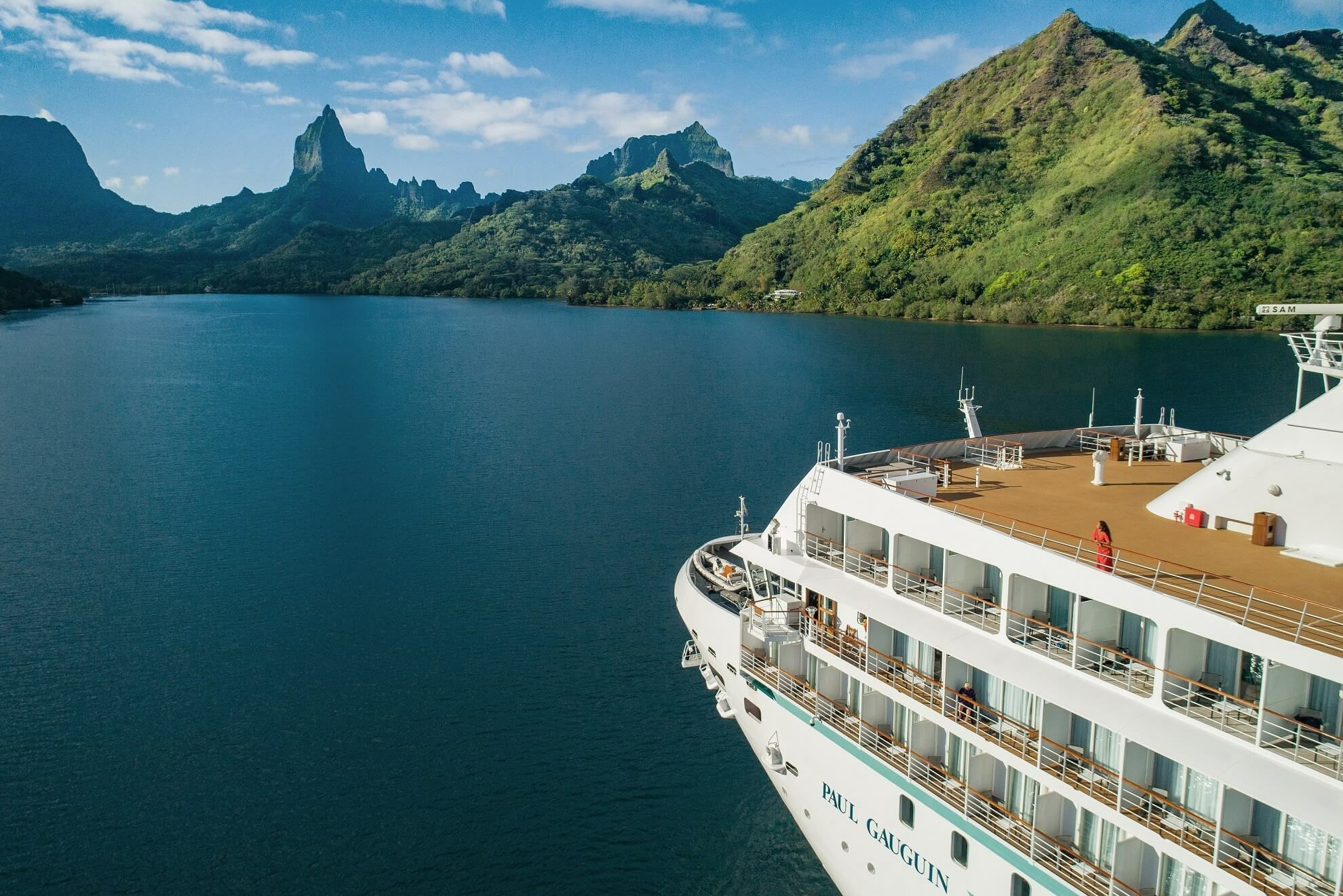 Ein großes Kreuzfahrtschiff im Wasser.