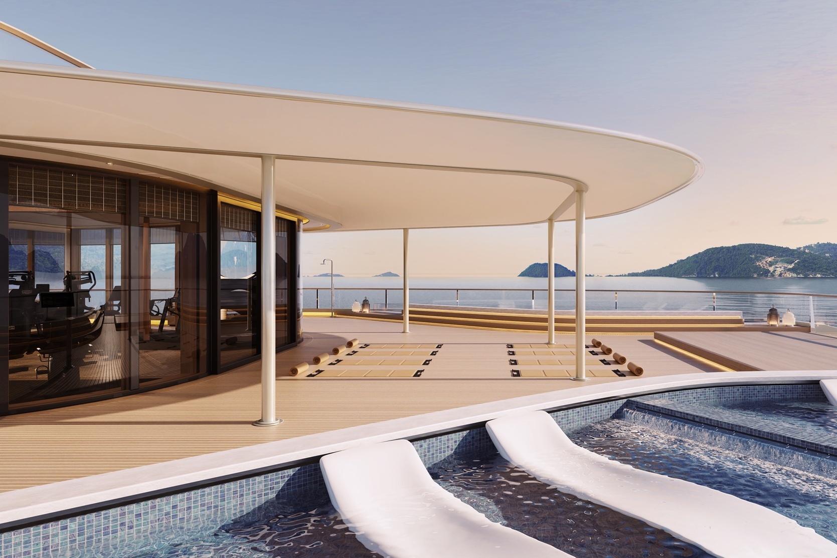 Fitness Studio Außenansicht an Bord der Amangati von Aman at Sea