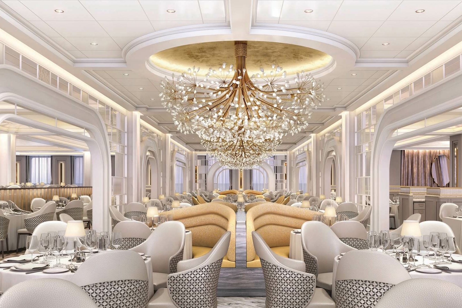 Ein großes luxuriöses Esszimmer.