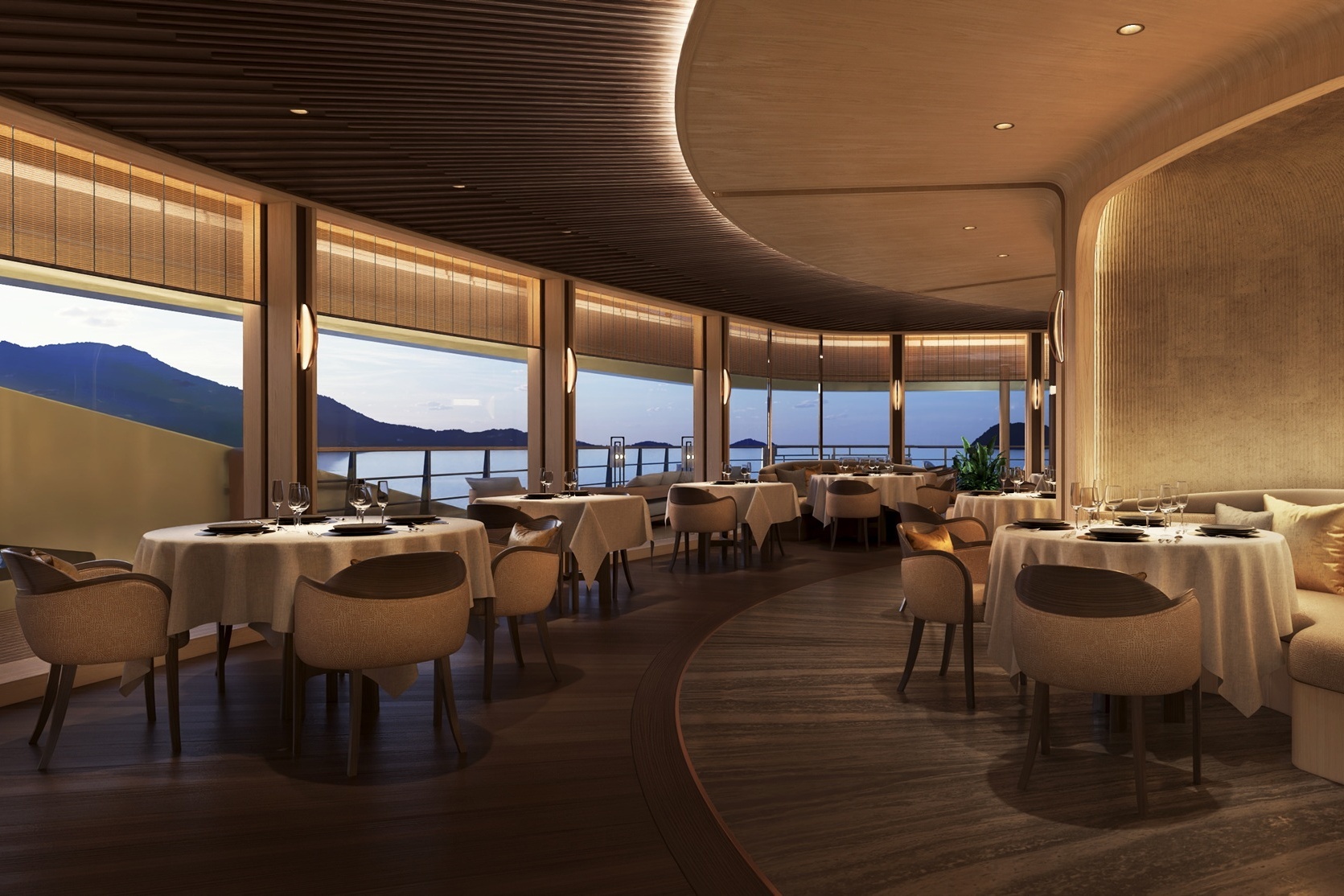 Aman Grill Restaurant an Bord der Amangati von Aman at Sea