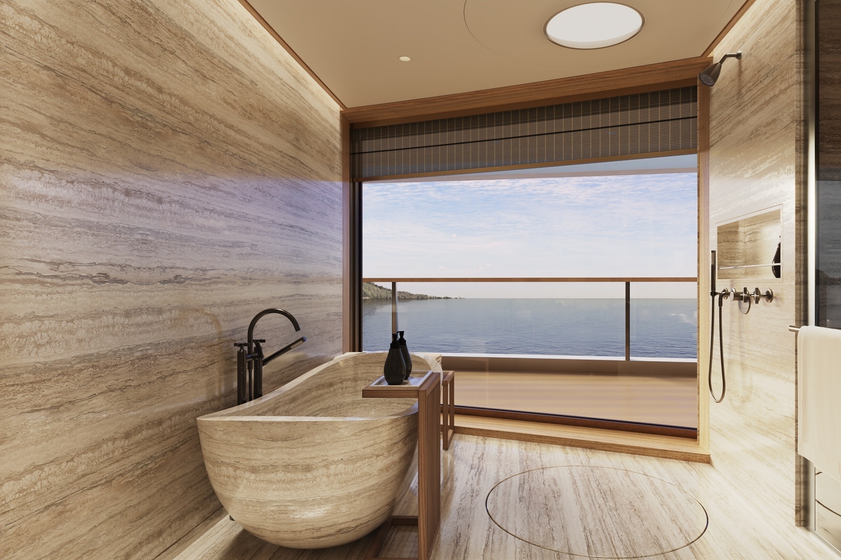 Badezimmer einer Aman Suite an Bord der Amangati von Aman at Sea